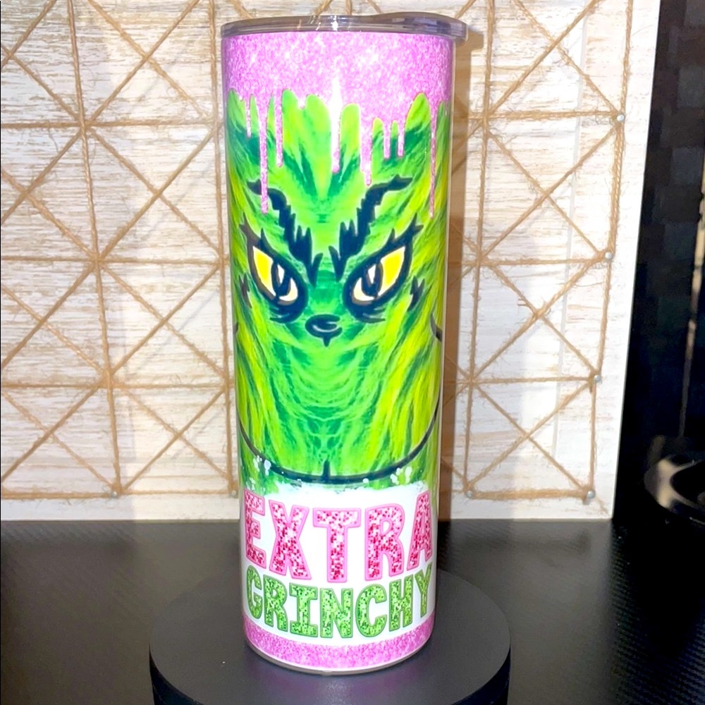 Handmade Extra Grinchy Pink and Green Tumbler•NWOT•